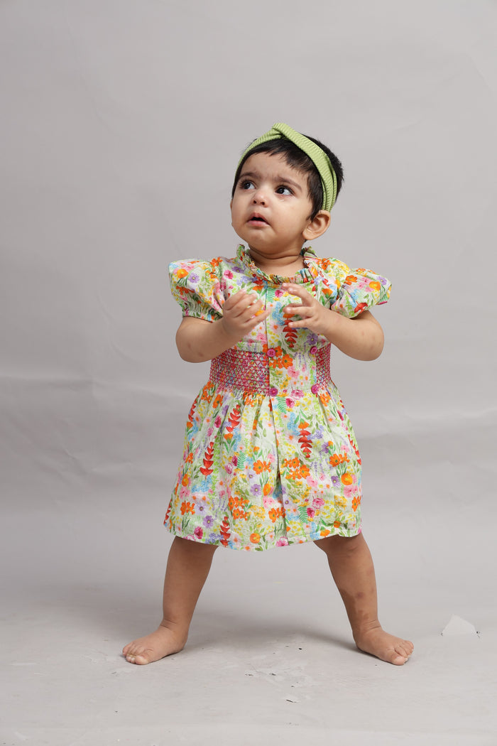 Multicolour Flowered Green Dress