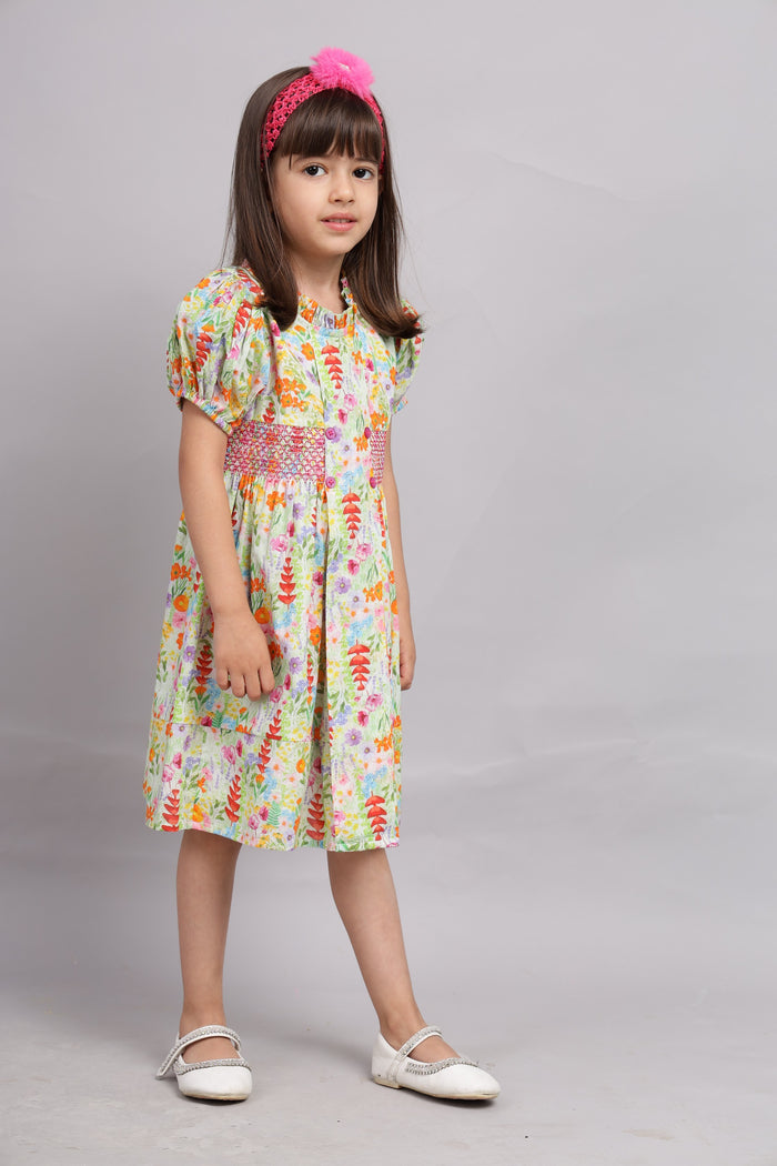Green Puffed Sleeve Dress