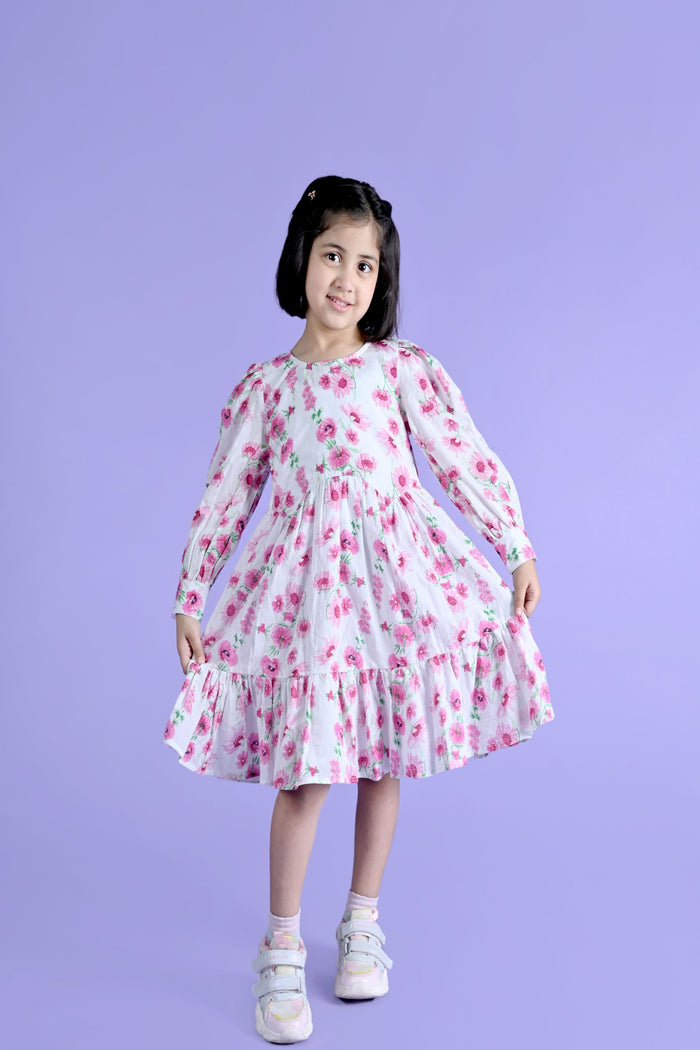 SUPER SOFT COTTON PRINTED FLOWER ONE PIECE DRESS