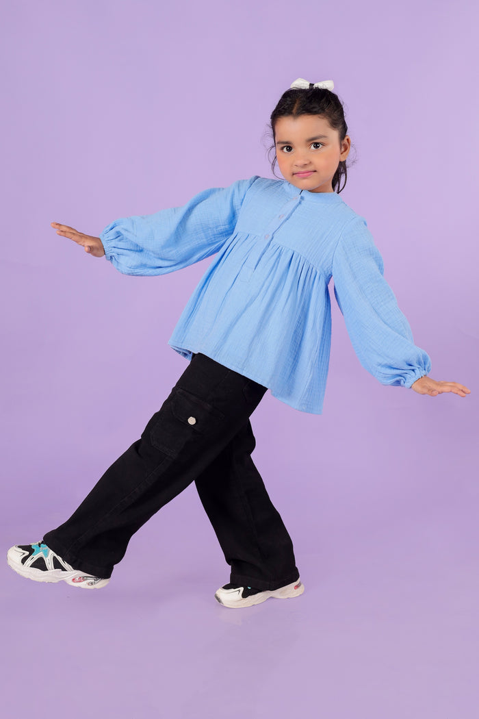 Double Cloth Cotton Sky Blue Top