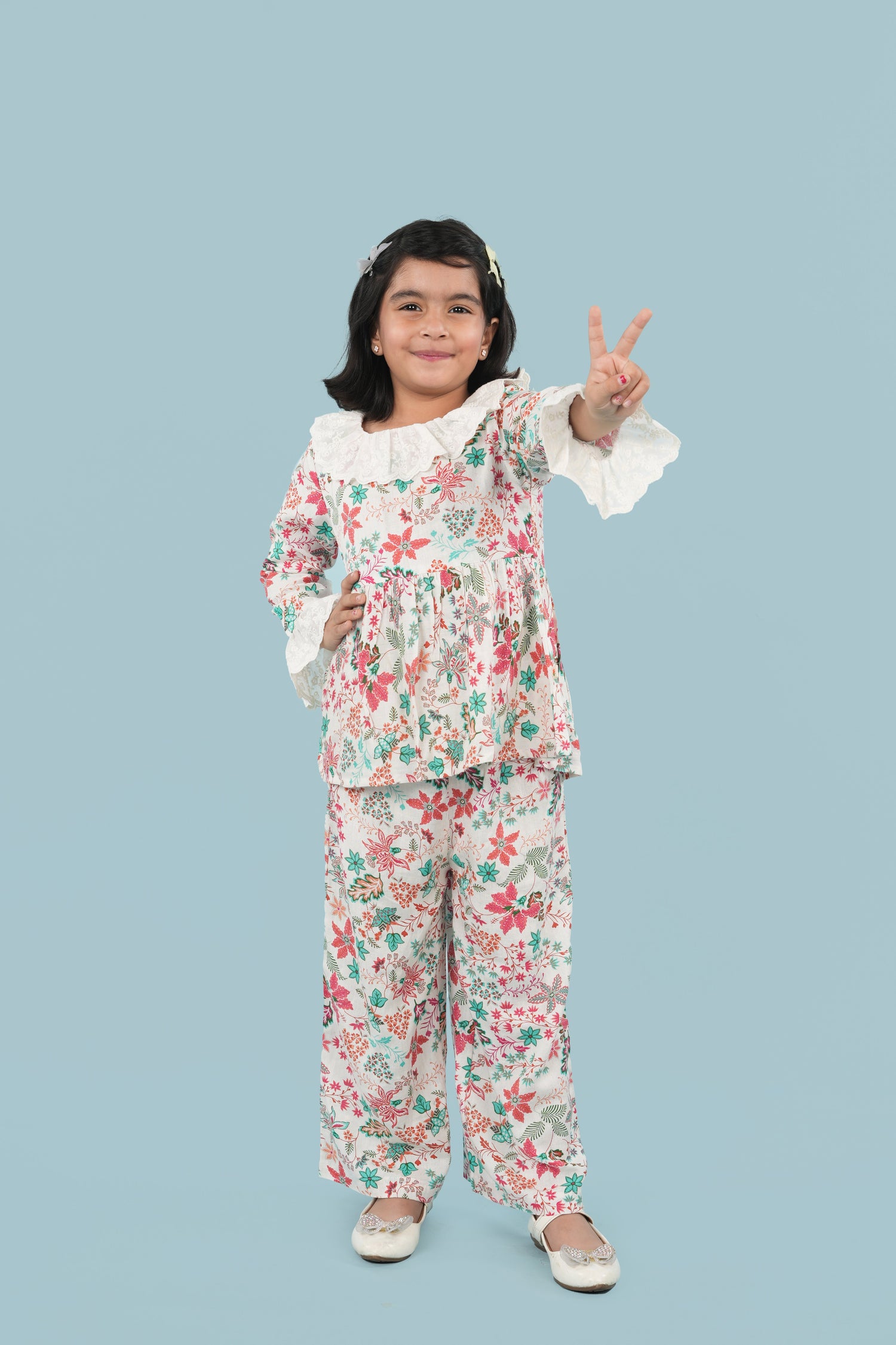 PRINTED PURE COTTON ROUND NECK TOP AND TROUSER CLOTHIONG SET
