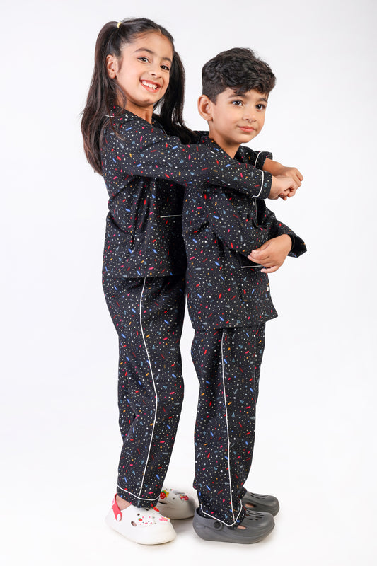 Beautiful Black Printed Nightsuit