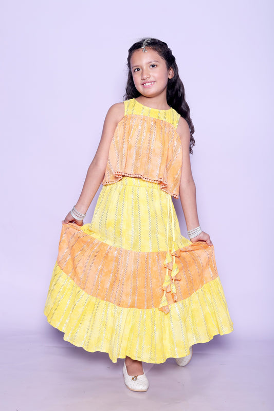 Yellow Orange Dual Shade Lehenga Set
