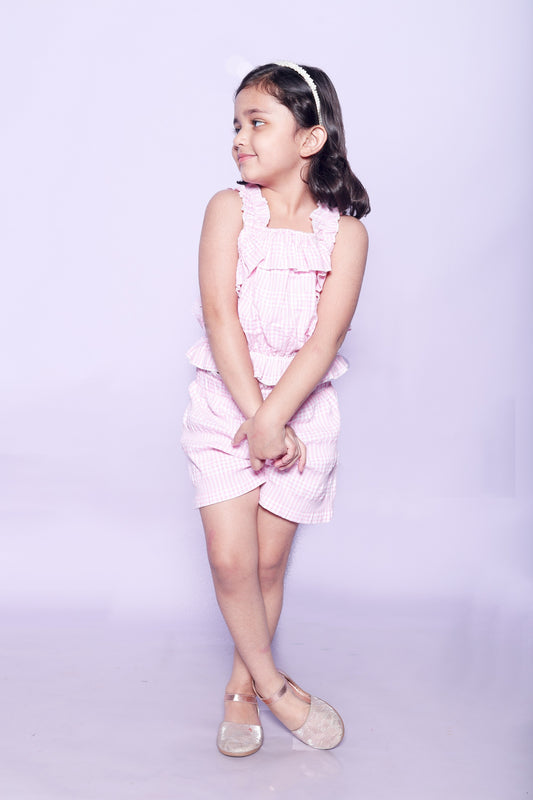 Baby Pink Check Short Set