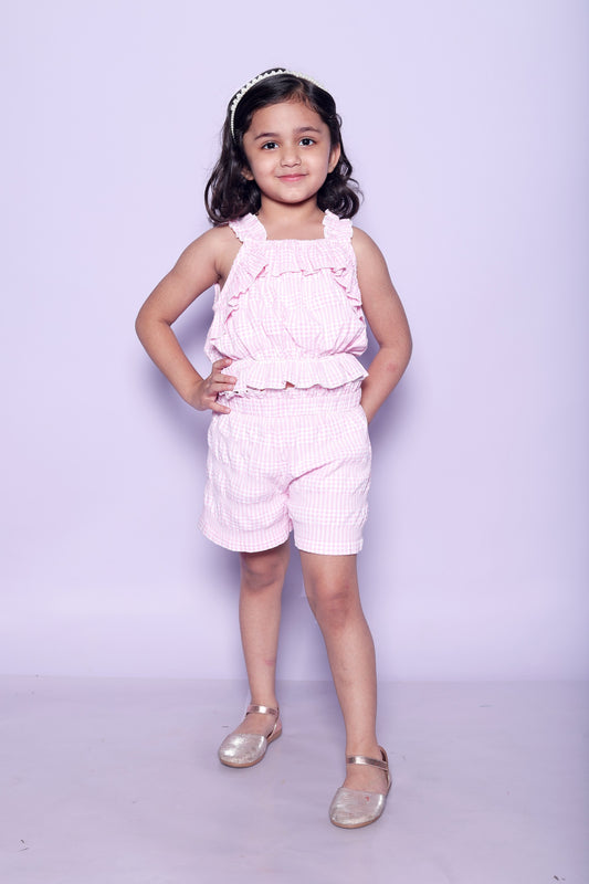Baby Pink Check Short Set