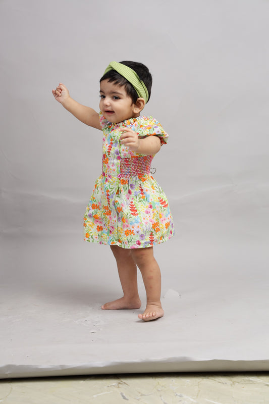 Multicolour Flowered Green Dress