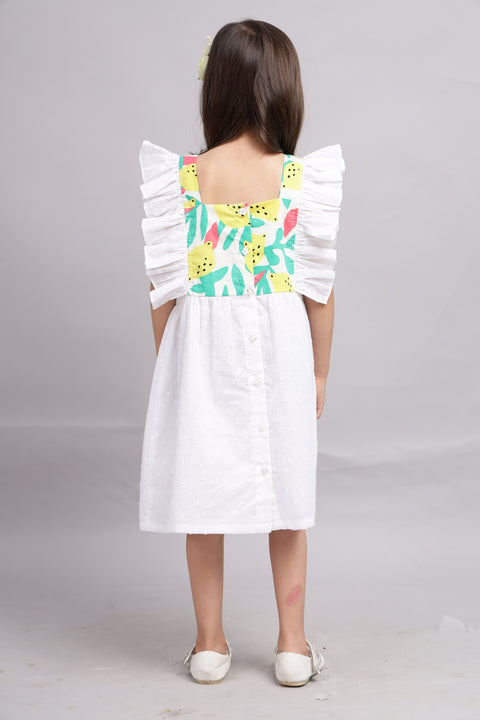 White Dress with printed yoke