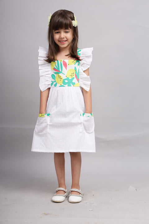 White Dress with printed yoke