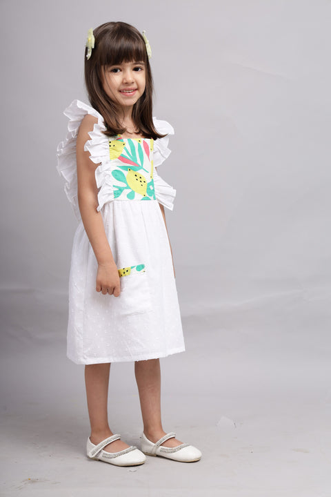 White Dress with printed yoke