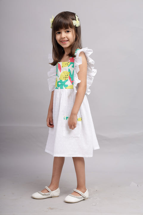 White Dress with printed yoke