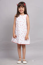 White Dress with Multicolour Digital Print and Pink Border