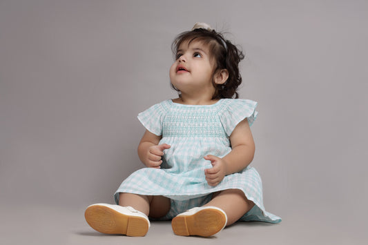 Smoking Check Dress with Bloomer-Blue
