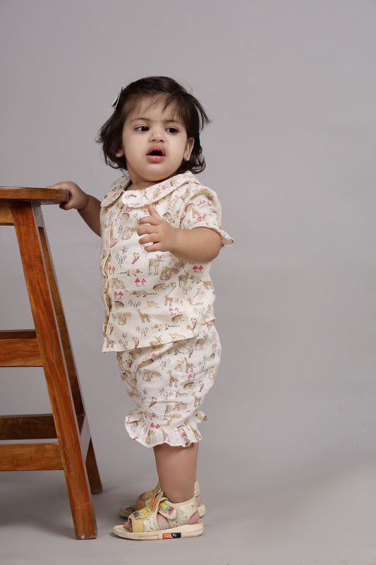 Petar Pan Collar Printed Co-ord Set-Beige
