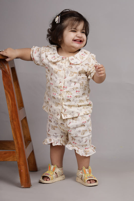 Petar Pan Collar Printed Co-ord Set-Beige