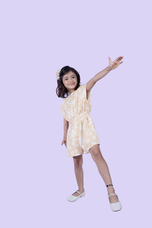 Yellow base with White flowers Playsuit