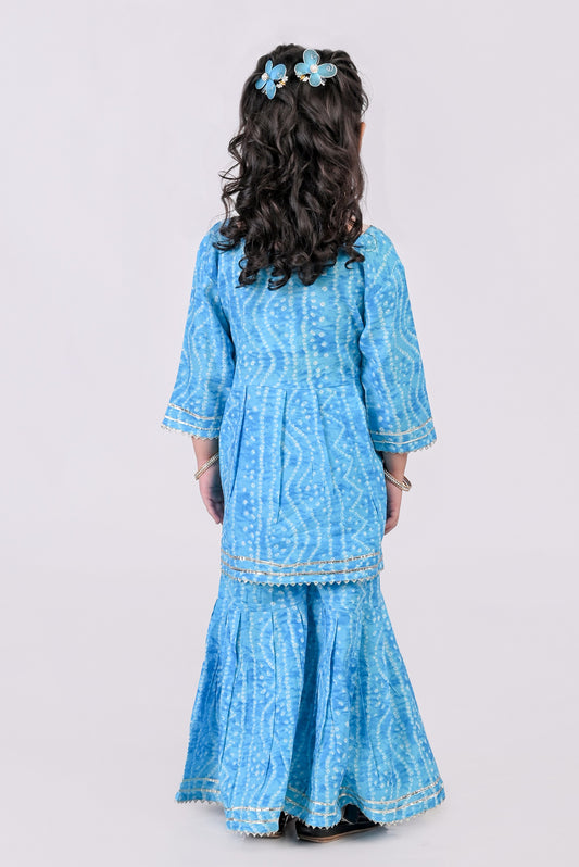 Blue Bandhej Sharara Set