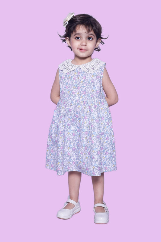 Multicolour Dress with Lace Neck