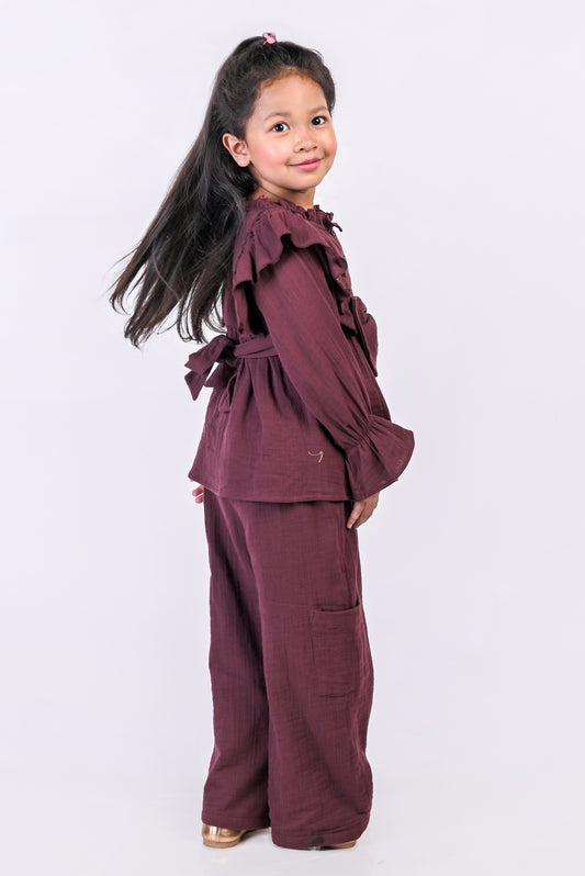 Wine Full Sleeves Co-ord Set