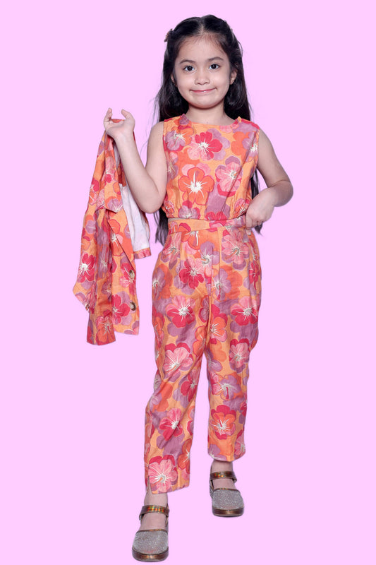 Orange Muslin Cotton 3 Pc Co-ord Set