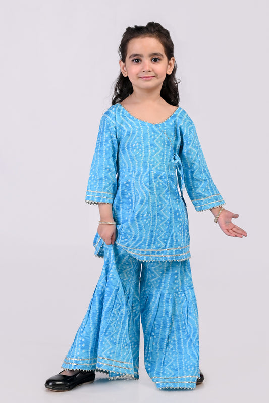 Blue Bandhej Sharara Set