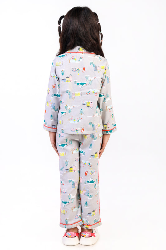 Christmas Theme Nightsuit-Grey