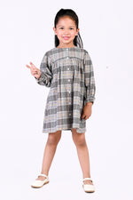 Grey Base Winter Dress with Black White Checks