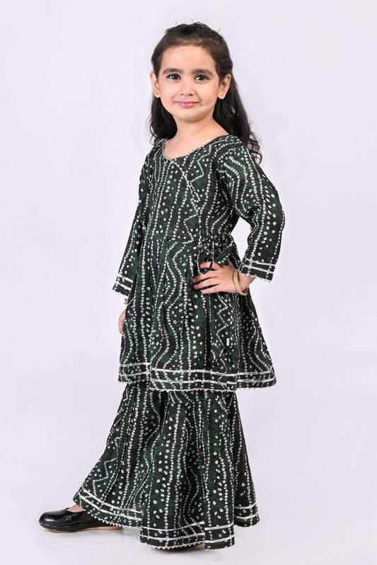 Green Bandhej Sharara Set
