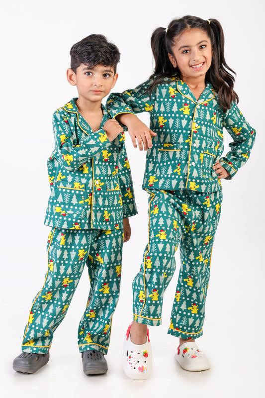 Pikachu Printed Nightsuit-Green