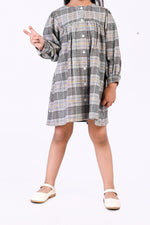Grey Base Winter Dress with Black White Checks