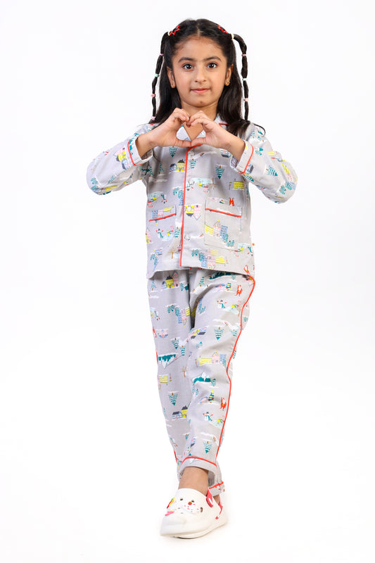 Christmas Theme Nightsuit-Grey