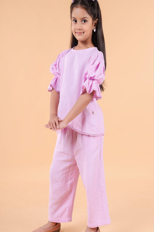 PLAYFUL COTTON PURPULE COORD SET