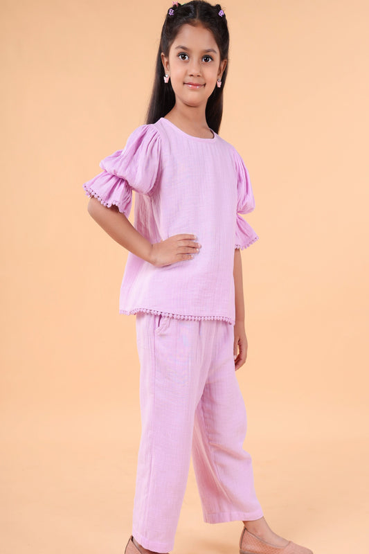 PLAYFUL COTTON PURPULE COORD SET