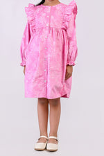Courdory Pink Printed Full Sleeves Winter Dress