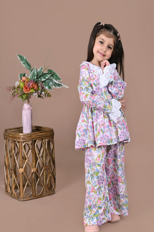 COTTON PRINTED COORD SET WITH LACE