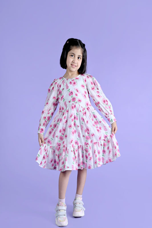 SUPER SOFT COTTON PRINTED FLOWER ONE PIECE DRESS