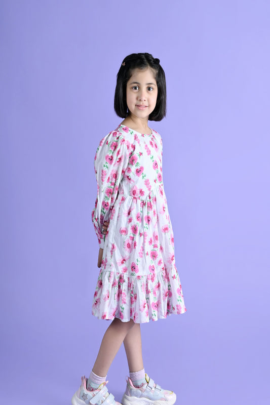 SUPER SOFT COTTON PRINTED FLOWER ONE PIECE DRESS
