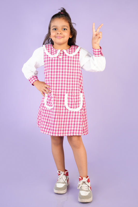 Pink Check Dress with Front Pockets
