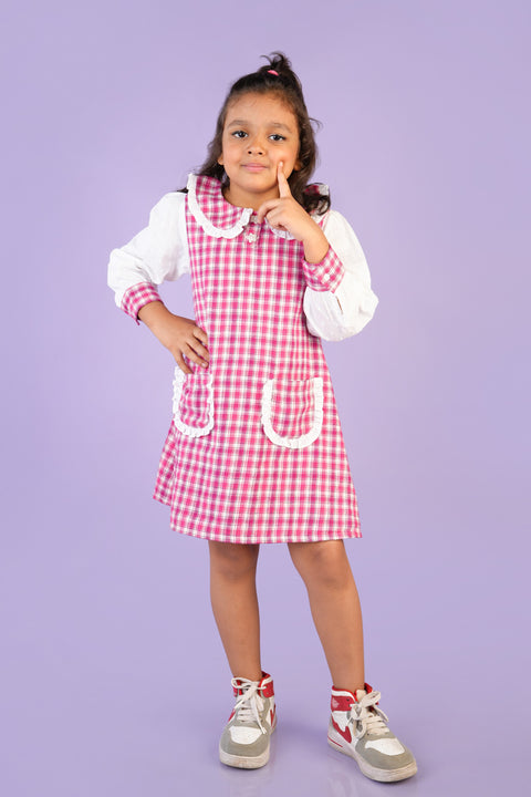 Pink Check Dress with Front Pockets