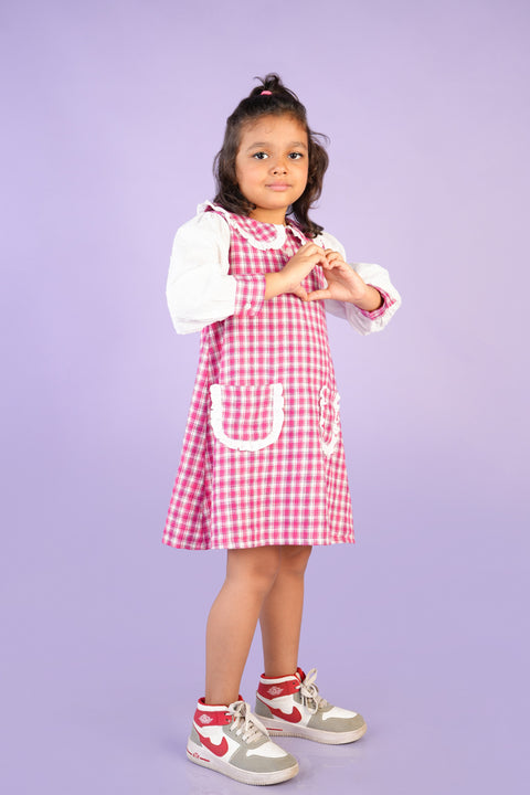 Pink Check Dress with Front Pockets