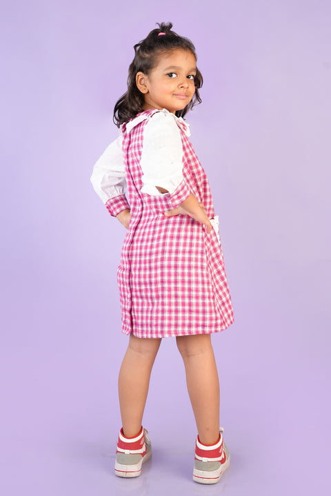 Pink Check Dress with Front Pockets