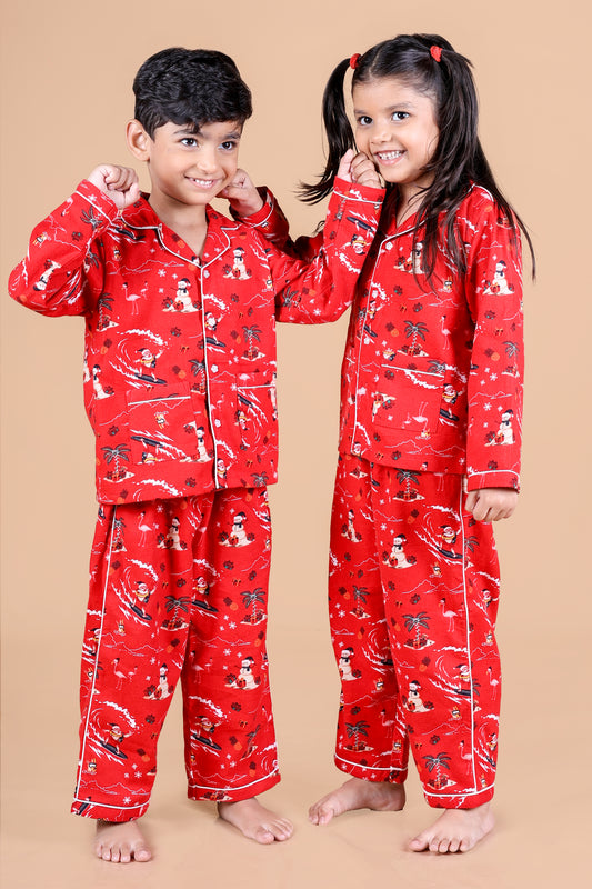 Christmas Character Printed Nightsuit- Red