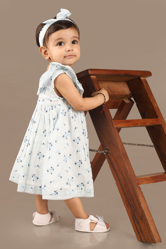 Light Blue Dobby Printed Dress