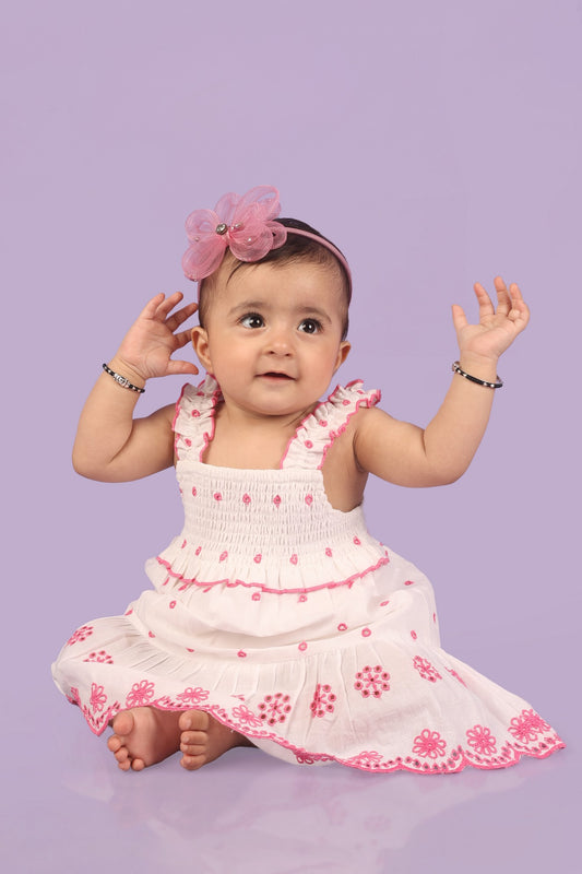 Schiffley Dress-White/Pink