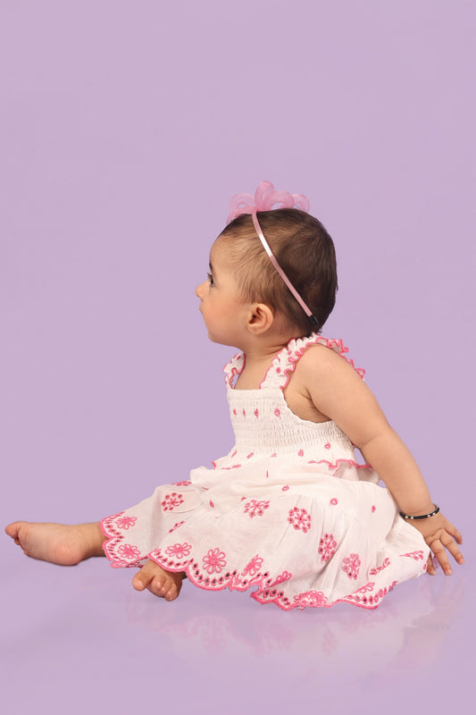 Schiffley Dress-White/Pink