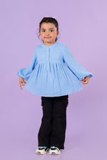 Double Cloth Cotton Sky Blue Top