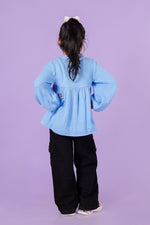 Double Cloth Cotton Sky Blue Top