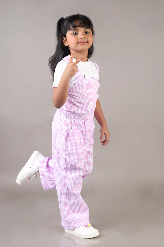 Seersucker Pink Yarn Dyed Check Jumpsuit