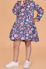 Beautiful Printed Winter Dress- Navy Blue
