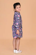 Beautiful Printed Winter Dress- Navy Blue